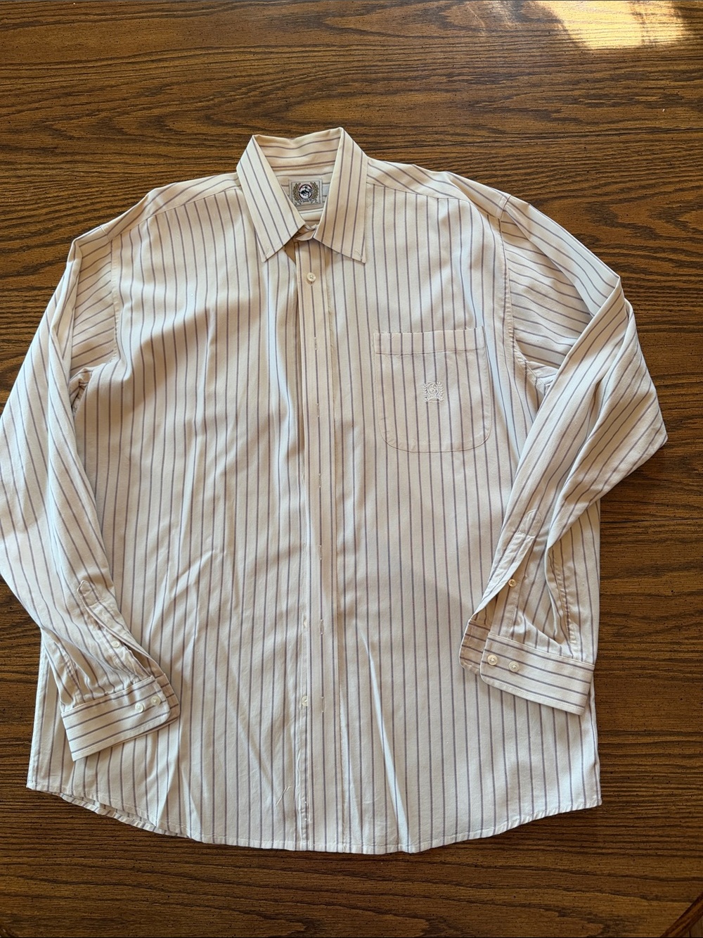 Cinch Cream Casual or Dress Shirt with Thin Burgundy Stripe
